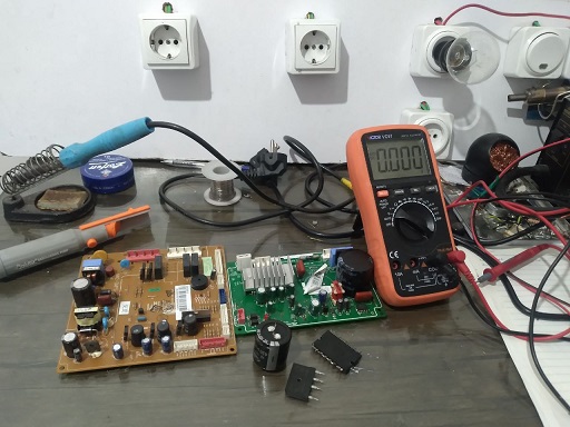 تعمیر برد اینورتر، رفع مشکل اتصالی و تعویض IPM یخچال فریزر سامسونگ در رشت 09112305332