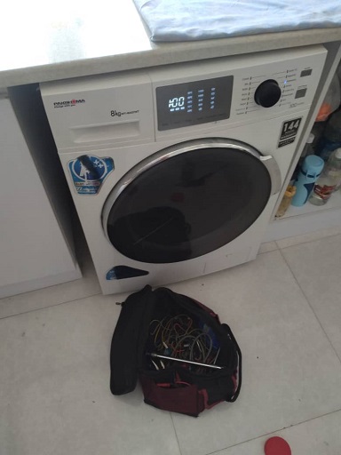 تعویض سه نظام و بلبرینگ و رفع مشکل صدا و لرزش ماشین لباسشویی 8 کیلویی پاکشوما مدل WFI-80437WT در رشت 09112305332